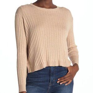 NEW Cotton Emporium XL Side Button Ribbed Knit Top Pullover Sweater Beige/Tan